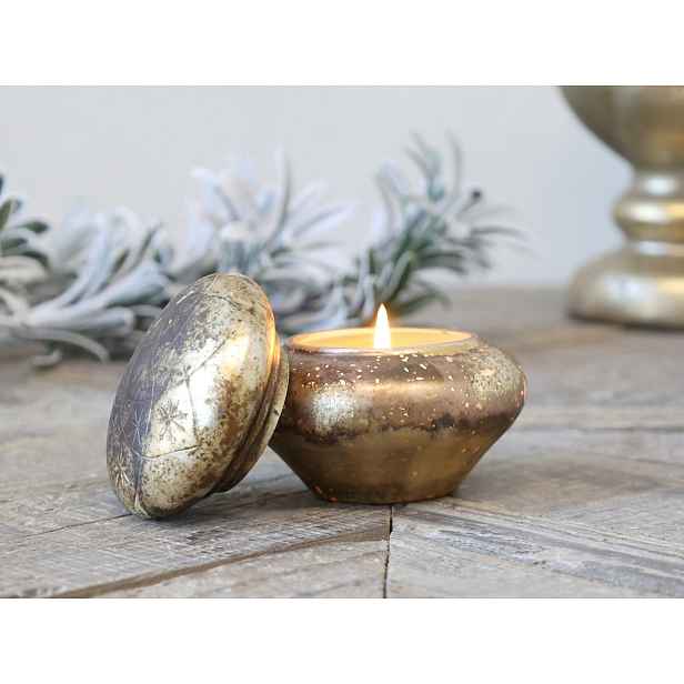 Stříbrno-měděná antik skleněná dóza s vonící svíčkou - Ø 9*9 cm / 9h Chic Antique