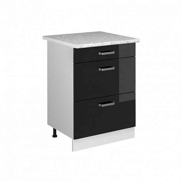 Vicco SPODNÍ SKŘÍŇKA KUCHYŇSKÉ LINKY R-Line Černý vysoký lesk 60 cm se zásuvkami a pracovní deskou