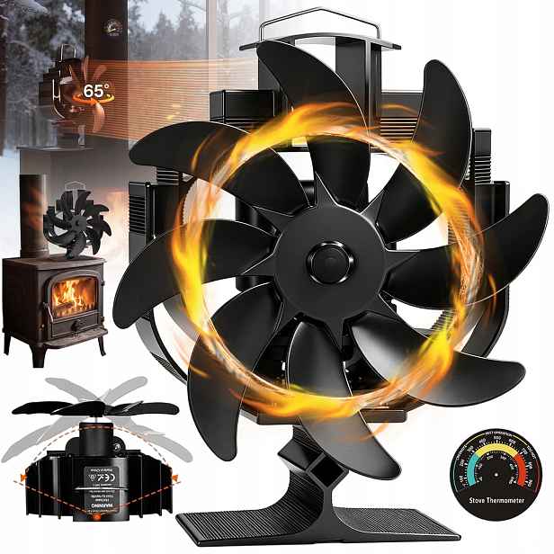Termoelektrický Krbový Ventilátor Napájený Teplem Bez Proudu, Černý
