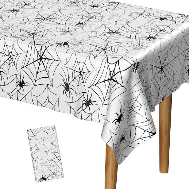 Halloweenský Ubrus 137 X 274 CM Pavučina Černobílá Voděodolná Peva