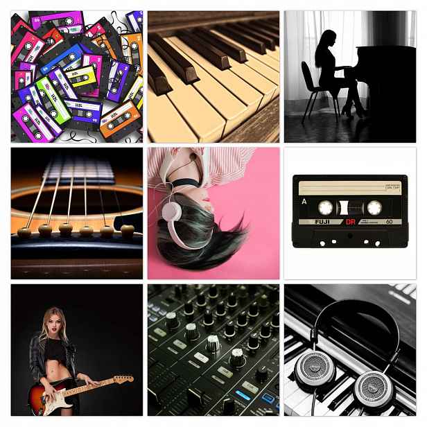 Sada obrazů 9x 50x50 Mix Hudba