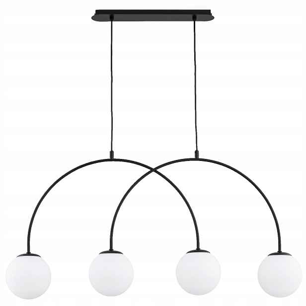 Závěsná lampa lišta černá 2 oblouky bílé koule 4xE14 10W Bendo Alfa