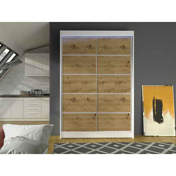 Šatní skříň 120 cm s LED RGB osvětlením SAMANRE 4 - bílá / dub artisan