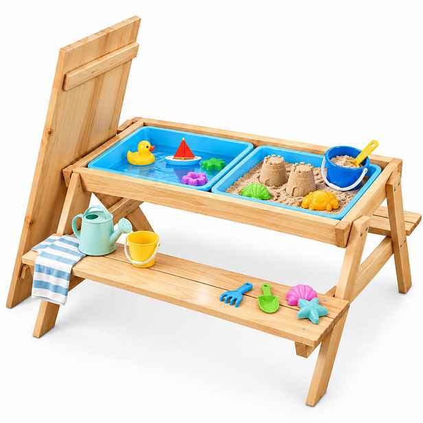 Relaxdays SESTAVA Světle hnědá hrací stolek na písek a vodu 2 vaničky