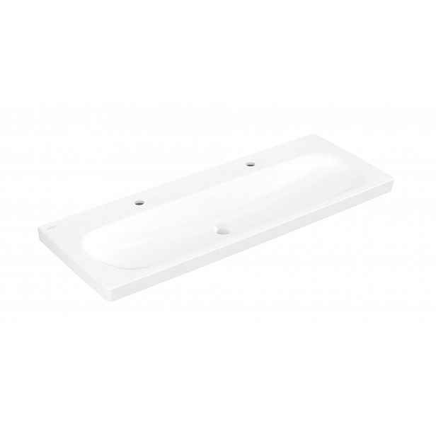 Villeroy & Boch Skyla - Umyvadlo 120x46 cm, bez přepadu, 2 otvory pro baterii, CeramicPlus, Stone White 5A51C2RW