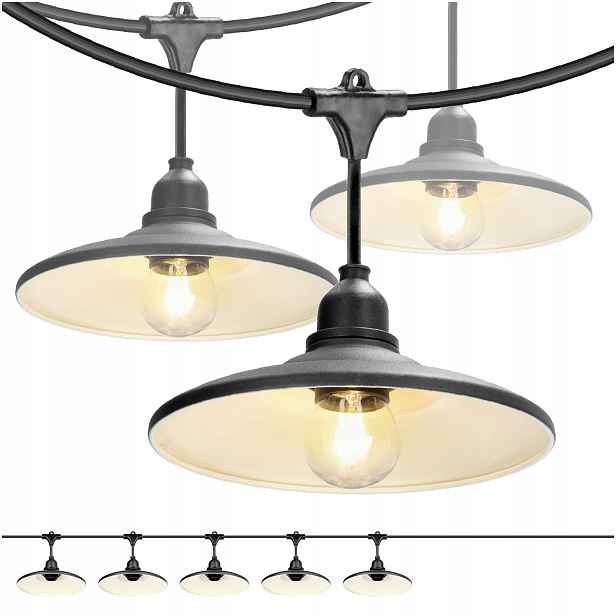 Zahradní girlanda 5 m kabel 10 m 5xE27 IP44 černá loftová Kobi