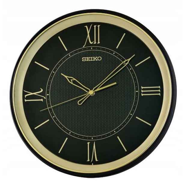 Elegantní Černý Zlatý Tichý Kulatý Japonský Hodinový Stroj Seiko QXA834K 34 cm