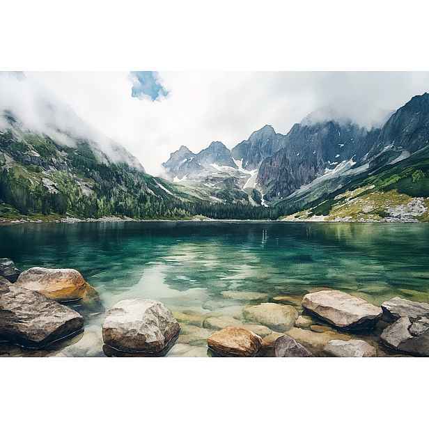 Fototapeta Flizelina Krajina Hory Tatry Sníh Mlha Jezero 368x254 130g