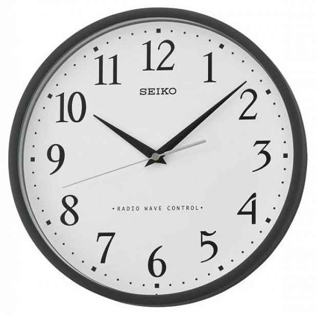 Černý Kulatý Rádiově Ovládaný Japonský Hodinový Stroj Seiko QXR210K 30 cm