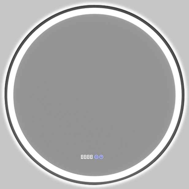 Koupelnové LED zrcadlo Rivo, kovový rám - černá matná - Ø 60 cm