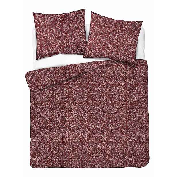 Elegantní povlečení s lemováním 220x200 Perkal bordo s lístky 5588B