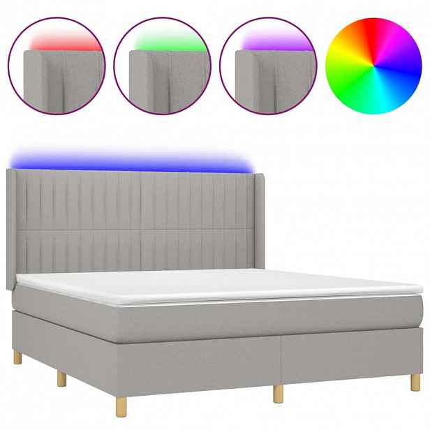 vidaXL Box spring postel s matrací a LED světle šedá 160x200 cm textil