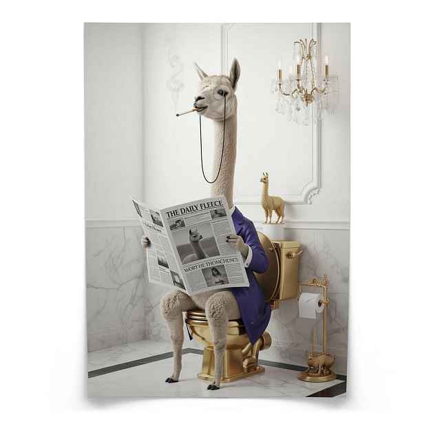 Muralo PLAKÁT do WC a Koupelny LAMA s Novinami na Toaletě Abstrakce Glamour 30x40cm