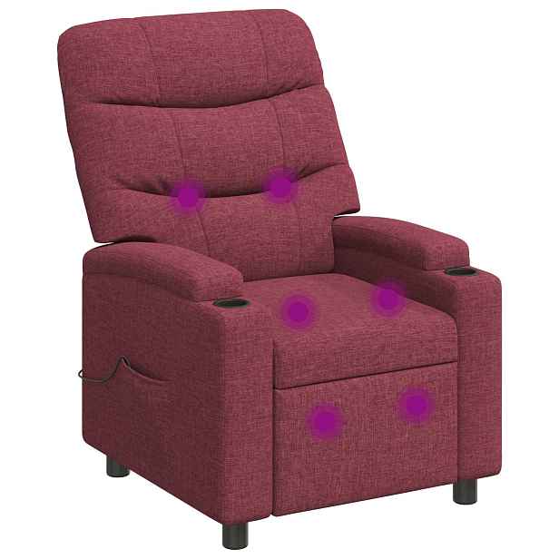 vidaXL Polohovací masážní křeslo Víno Červené 75 x 93 x 102 cm Textil