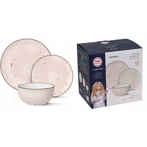 Komplet Magda Gessler Jídelní Servis Porcelánové Talíře Kropenaté Růžové