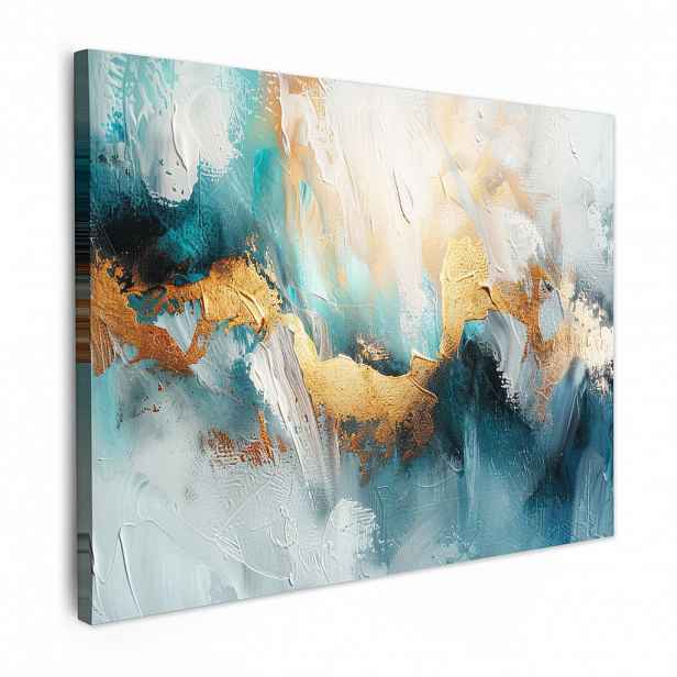 MuchoWow OBRAZ NA PLÁTNĚ Abstraktní - umění - zlatá - modrá 80x60 cm