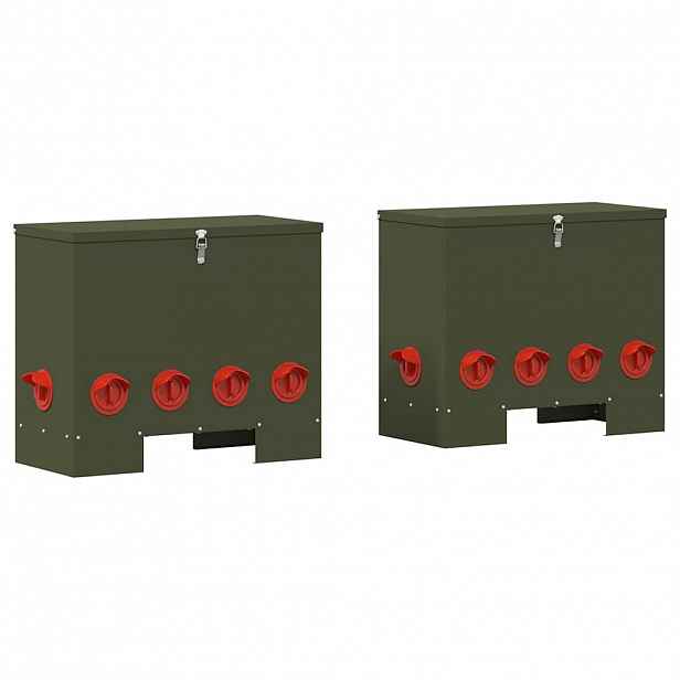vidaXL Krmítko pro slepice 2 Olivově zelená 60,5 x 29 x 51 cm 25 kg