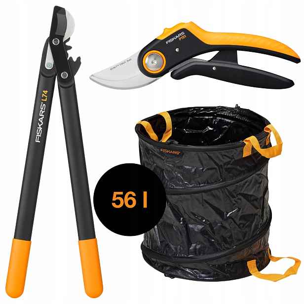 Fiskars Zahradní nůžky P721 Zahradní nůžky L74 Zahradní koš 56 l