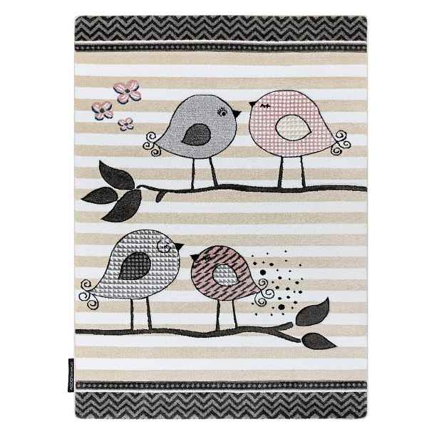 Dětský kusový koberec Petit Birds cream, 120x170, šedá, dětský pokoj, Dywany Łuszczów