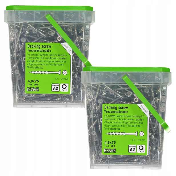 Essve Classic Terasový šroub na dřevo nerezový A2 4,8x75 mm 600 ks x2