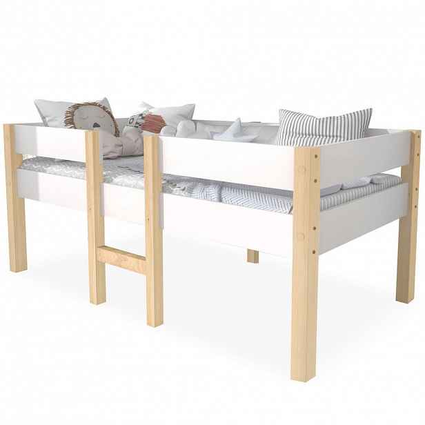OKWISH DĚTSKÁ postel 90/200 cm bílá z masivní borovice s ochranou proti pádu a úložným prostorem