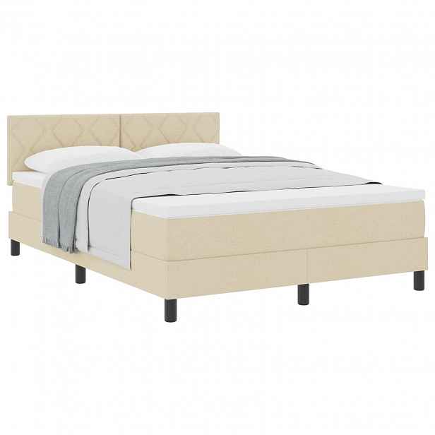 vidaXL Postel s boxspringem s čelo Krémová 140 x 190 cm textil