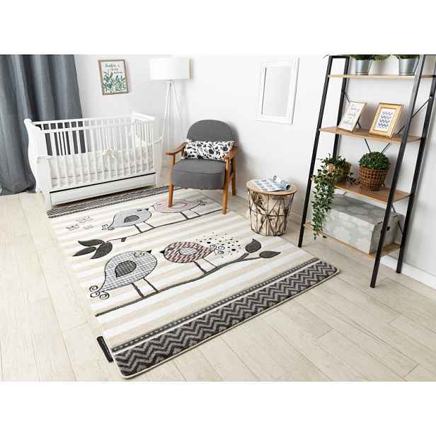 Dětský kusový koberec Petit Birds cream, 160x220, šedá, dětský pokoj, Dywany Łuszczów