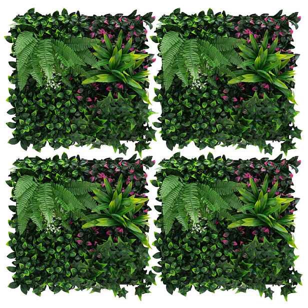 ECD-Germany UMĚLÁ ROSTLINNÁ STĚNA, sada 4 ks, 50 x 50 cm, umělé rostliny, na stěnu, do interiéru i exteriéru, zelená, Jungle Fern