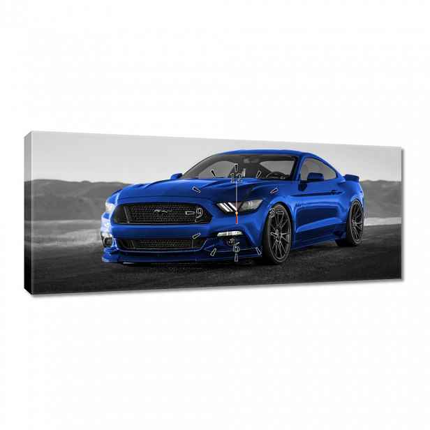 Nástěnné hodiny 100x40 Modré Ford Mustang