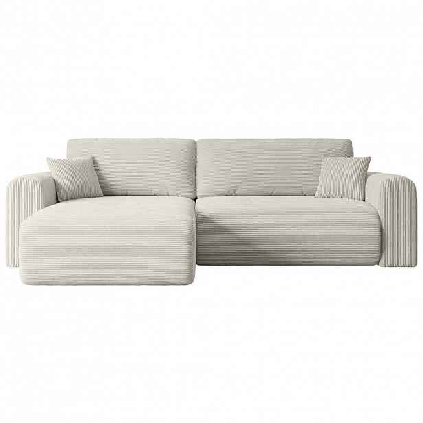 ALTDECOR ROHOVÁ SEDACÍ SOUPRAVA s funkcí lůžka a úložným prostorem ORRO-L – 272 × 145 × 83 cm, krémový manšestr