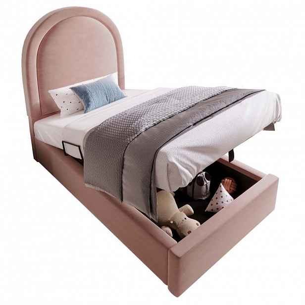 OKWISH ČALOUNĚNÁ postel 90x190 cm růžová ze sametu s hydraulickým úložným prostorem