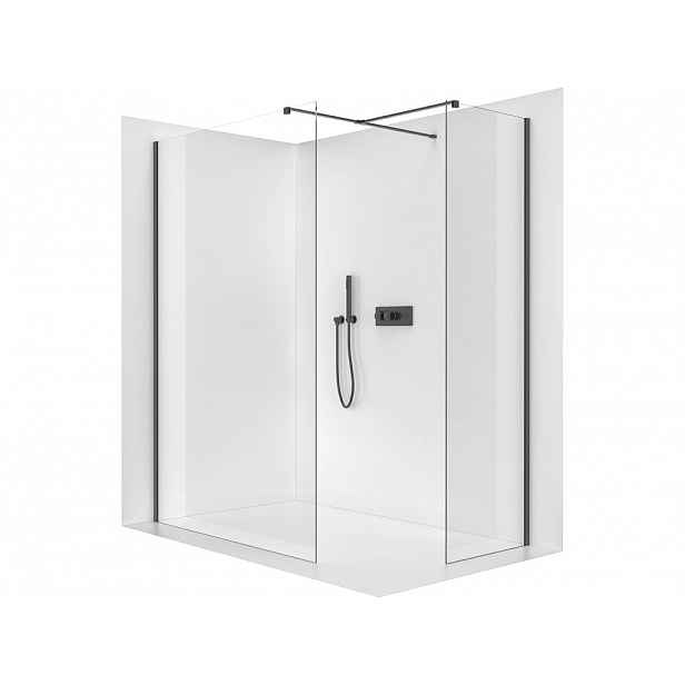 Sprchová zástěna Walk-in Onyx T L/P - 8 mm - hranatá vzpěra - černá matná, transparentní sklo - 100x50x200 cm