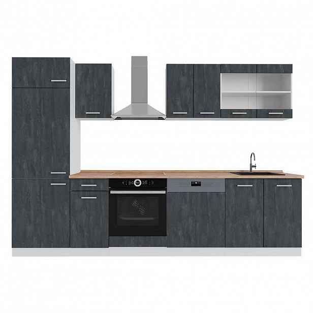 Vicco KUCHYŇSKÝ KOUT R-Line Černý beton/bílá 300 cm PD Dub