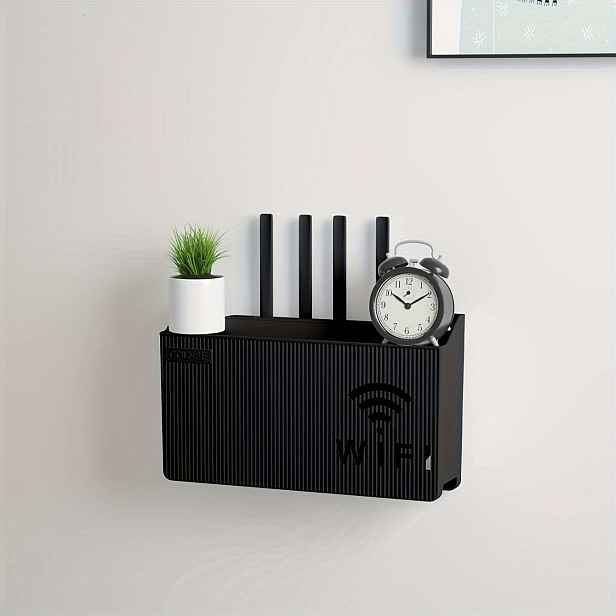 TEMU Nástěnná Police pro Router a TV Box - Bez Vrtání, Víceúčelový Plastový Organizér pro Domácí Kancelář, Úložné Háčky