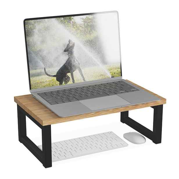 Relaxdays STOJAN NA MONITOR Přírodní Černá Železo industriální 15x40x23 cm