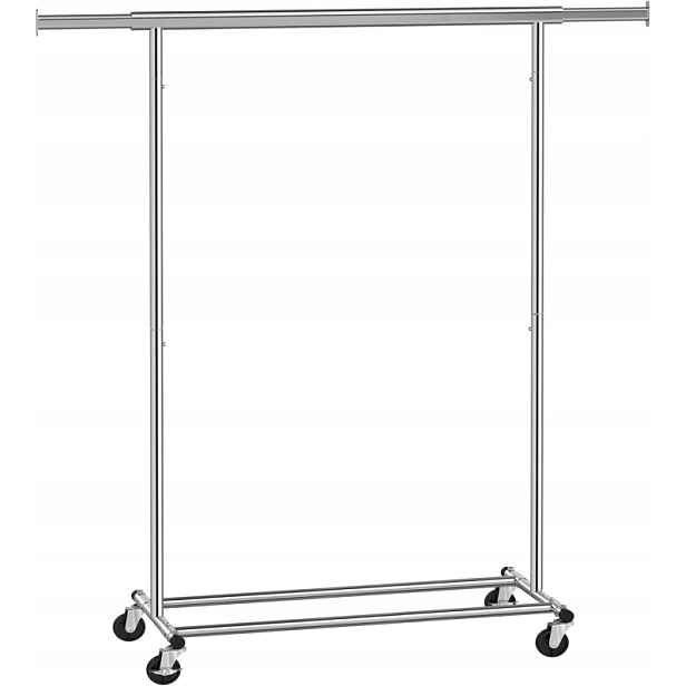 Songmics Věšák na oblečení, stojan na kolečkách 92-132 x 45 x 160cm, stříbr
