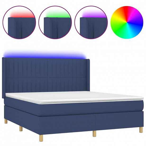 vidaXL Box spring postel s matrací a LED modrá 160x200 cm textil