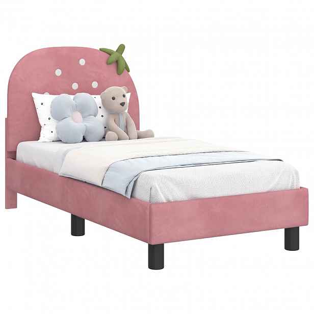 vidaXL Rám postele pro batole s čelem s čelo Růžová 70 x 140 cm Samet