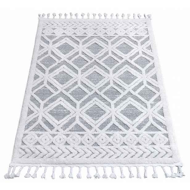 Koberec 120x170 Boho Berber Do Obývacího Pokoje Ložnice Šedý Krémový Bílý Třásně
