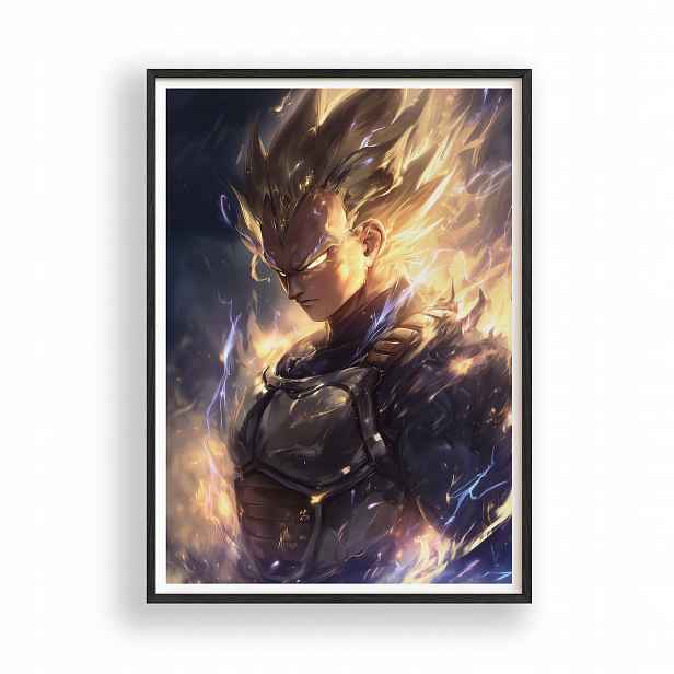 Obraz Dragon Ball Vegeta Saiyan Plakát Rámeček Dřevěný Černý 30x42 cm