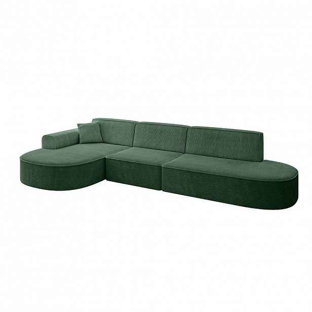 ALTDECOR ROHOVÁ SEDACÍ SOUPRAVA s otomanem vlevo MARI-L2 – 328 × 171 × 79 cm, zelený manšestr