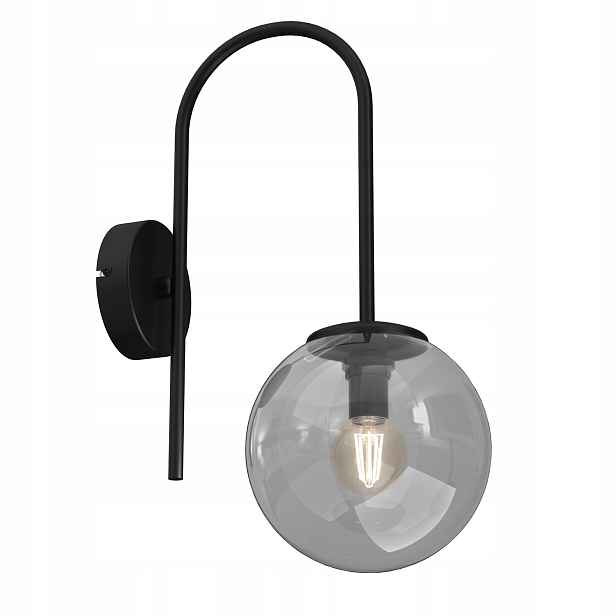 Nástěnné svítidlo z černého skla s kouřovou koulí glamour do ložnice Luminex