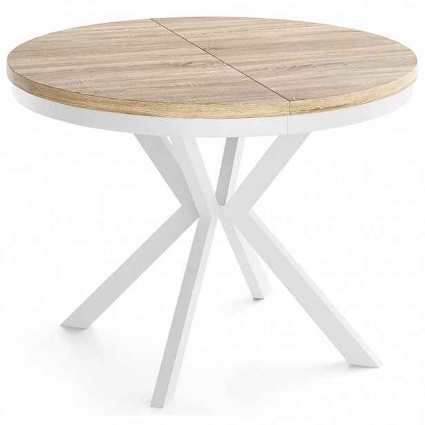 WFL GROUP JÍDELNÍ STŮL Cloud Kulatý Rozkládací s Bílámi Kovovými Nohami, Dub Sonoma 100-180/100/76 cm