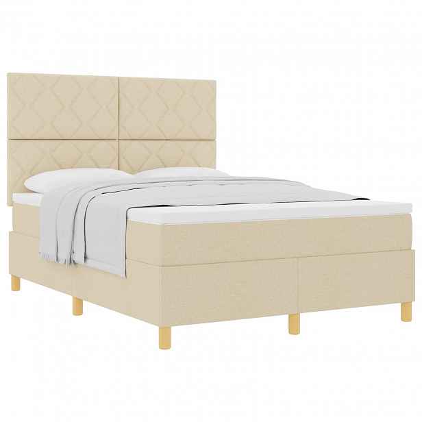 vidaXL Postel s boxspringem s čelo Krémová 140 x 200 cm textil