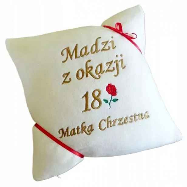 Dárek k 18. Narozeninám, osmnáctka od kmotry, Polštář s věnováním, výšivka