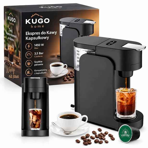 Kapslový kávovar na kapsle 1450 W Domácí Kuchyňský kávovar 3,5 barů Černý
