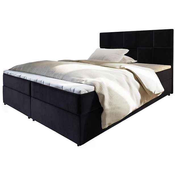 MASSENO AMERICKÁ POSTEL PRATA, 200x200 cm s matrací a úložným prostorem, H2+H3, černá