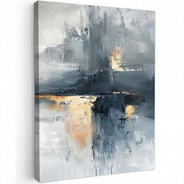 MuchoWow OBRAZ NA PLÁTNĚ Umění - šedá - zlatá - abstraktní 60x80 cm