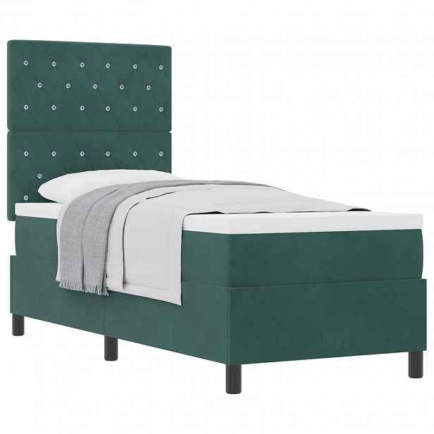 vidaXL Postel s boxspringem s matrací Tmavě zelená 80 x 200 cm samet