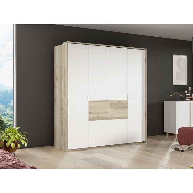 Šatní skříň 208 cm NAMIE - dub grand natural / bílá